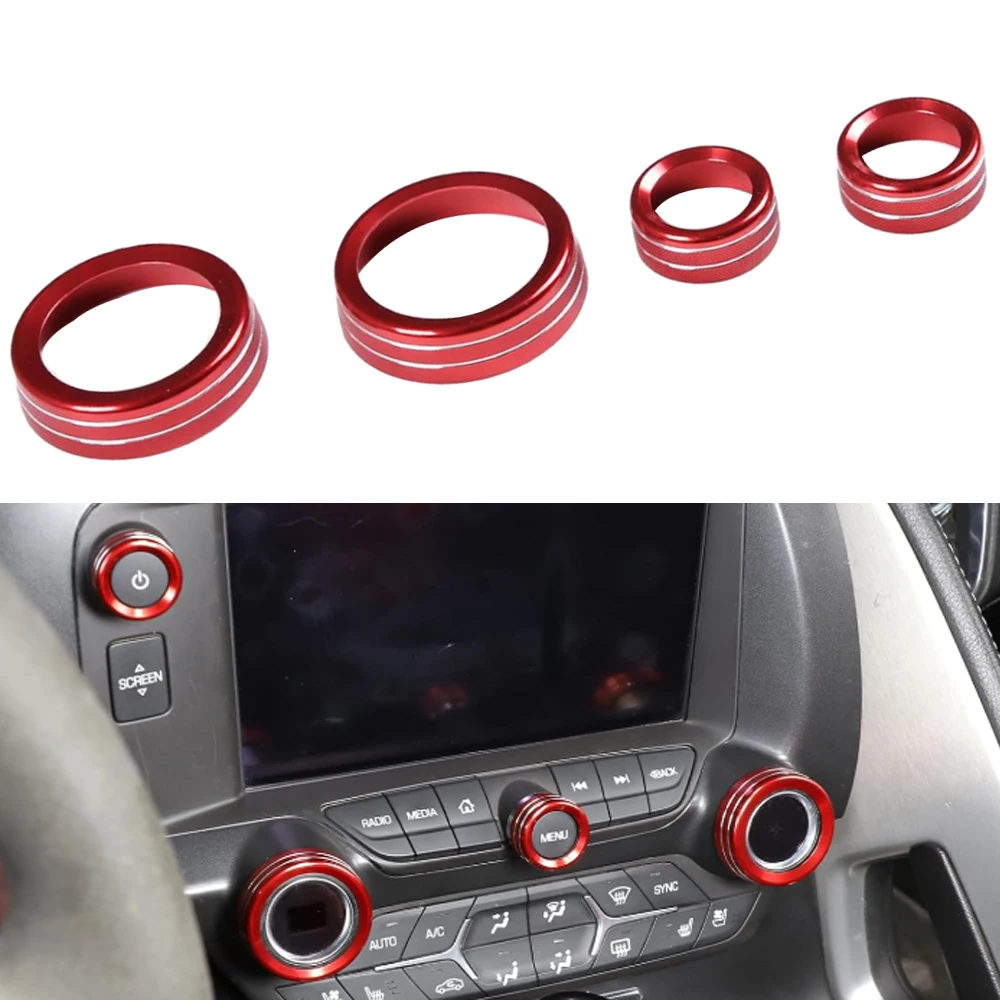 4PCS Aluminum Air Condition Volume Tuning Knob Switch Trim Ring Cover for Chevrolet Corvette C7 2014 2015 2016 2017 2018 2019