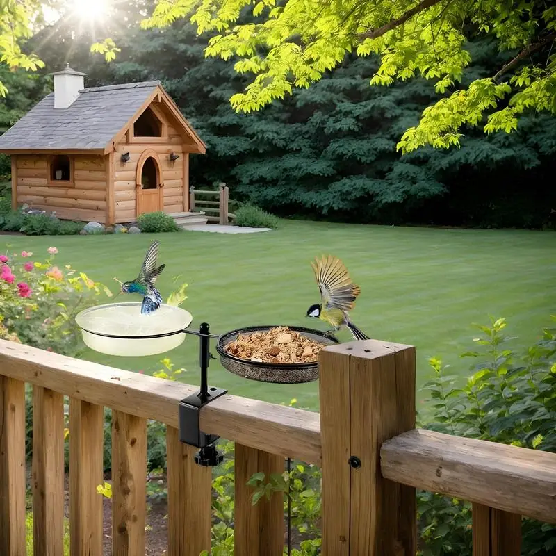 Bird Bath With Feeder Wild Bird Bath Feeder For Outdoors Detachable Tray Attached Clamp-On Water Bowl For Animals Parakeet