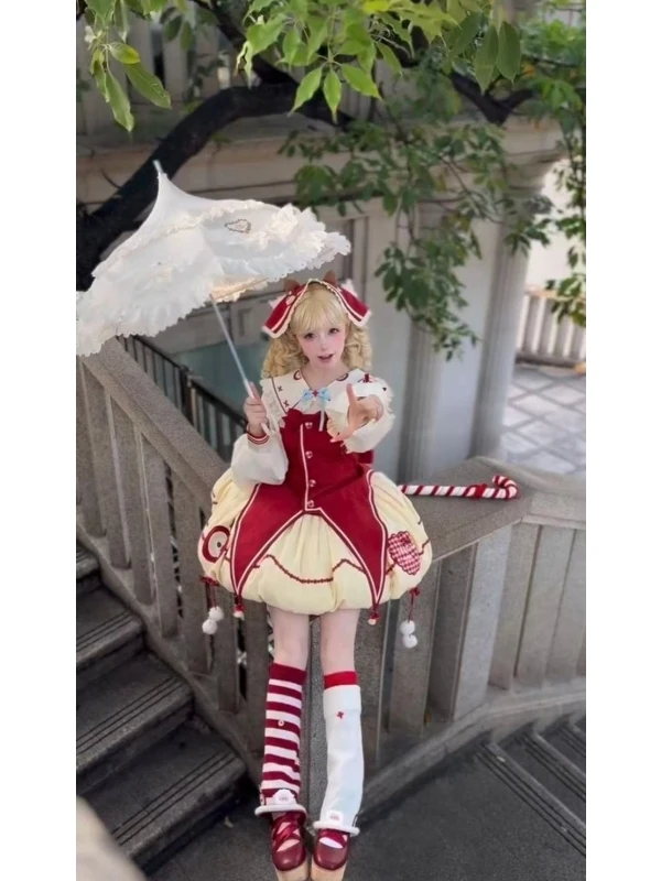 

Ранняя осень, новый комплект юбки в стиле Лолиты с милым узлом, темно-синим воротником и мягкой юбкой-бутоном, женская футболка...