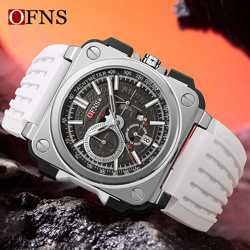 OFNS Luxury Quartz Mens Watches Unique Designer Brand Sports Silicone Tape Watch Big Dial Casual Fashion Mens Military Watches
