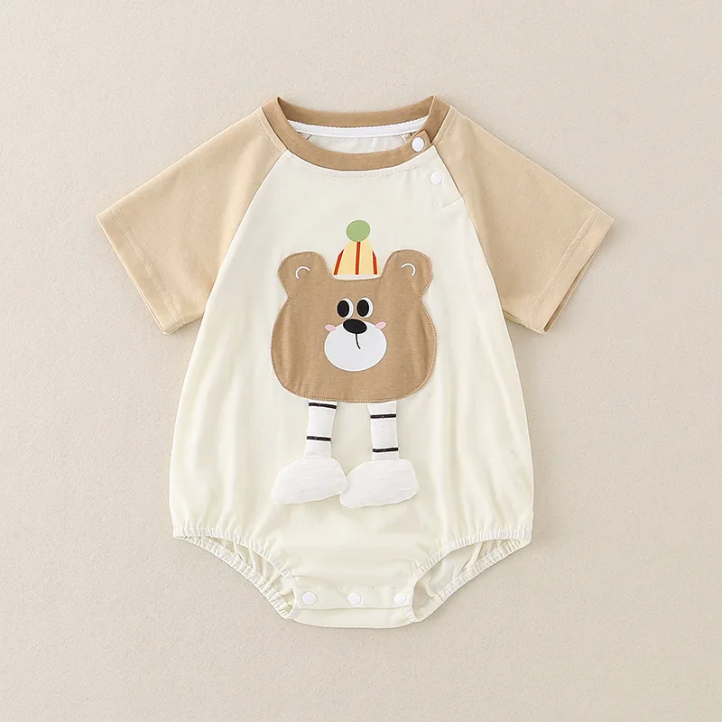 

ZOETOPKID Newborn Baby Girls Romper Casual Cartoon Dinosaur Print Cute Button Up Jumpsuit Boys Clothes Summer Infant Clothes