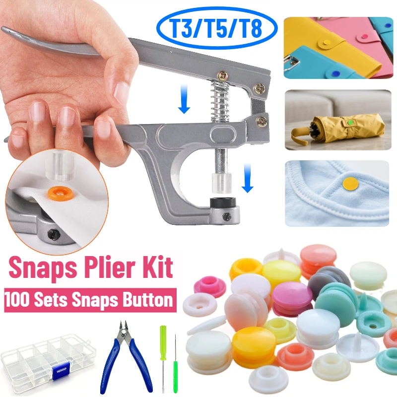

Набор кнопок-защелок с плоскогубцами, 10 цветов, 100 комплектов, пластиковые кнопки для ткани T3/T5/T8, для шитья одежды, рукоделия и DIY-проектов