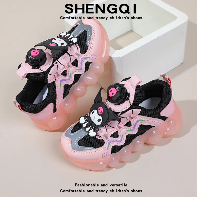 2024 New Kuromi Tennis Sanrio Kawaii Anime Girls Swivel Button Sneakers Summer Sweet Cute Cartoon Babys Shoes Anti Slip Kid Gift