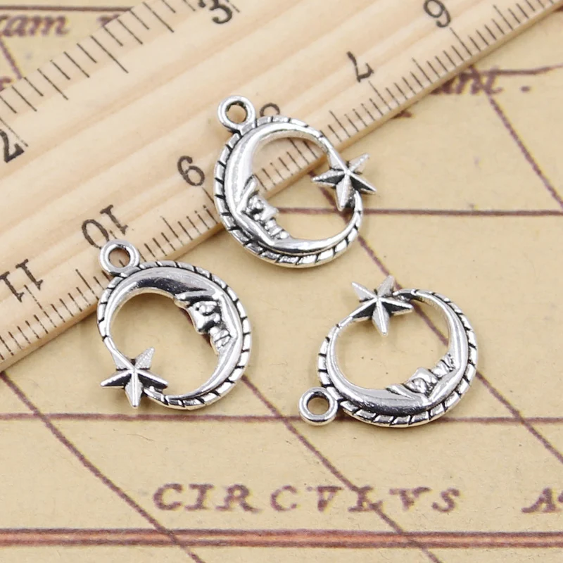30pcs Charms Moon Star 19x16mm Tibetan Silver Color Jewelry Antique Pendants DIY Craft Handmade Making