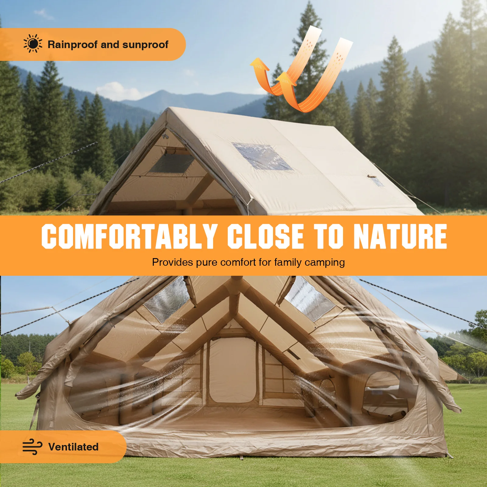 

Portable Outdoor Tents with Mesh Windows & Pump 4 Season Big House 130 Square Feets with Stove Jack for Outdoor Hiking Camping