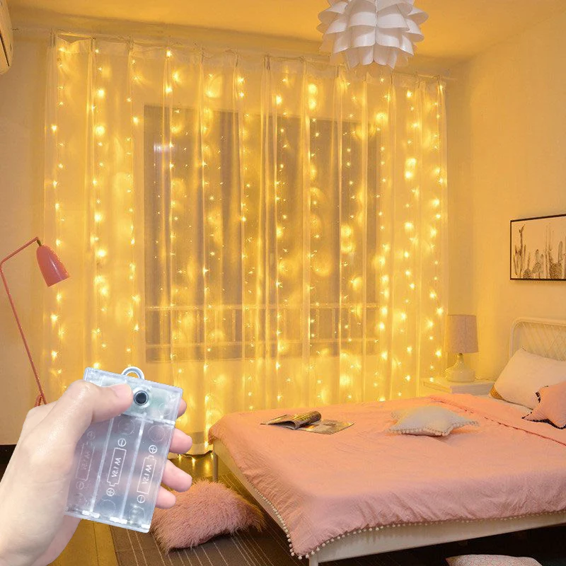 LED Curtain String Lights 8 Modes AA Battery Powered Christmas Lights Wedding Room Valentine's Day Garden Halloween Decoration