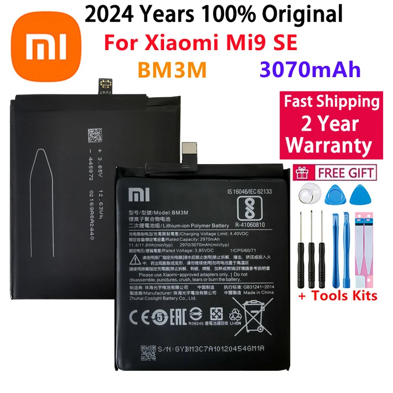 2024 Years 100% Original Replacement Battery For XiaoMi Mi9 SE Mi 9SE BM3M Genuine Phone Battery 3070mAh+Fast Shipping +Tools