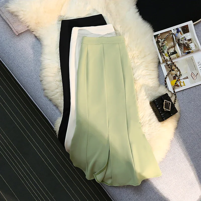 

Seoulish Spring Summer Formal Women's Mermaid Skirts 2025 New High Waist Front Split Workwear A-Line Black Skirts Female