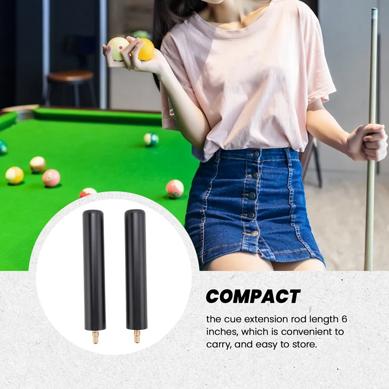 2PCS Cue Stick Extender  6Inch Billiards Pool Cue Extension For Billiard Cues Black