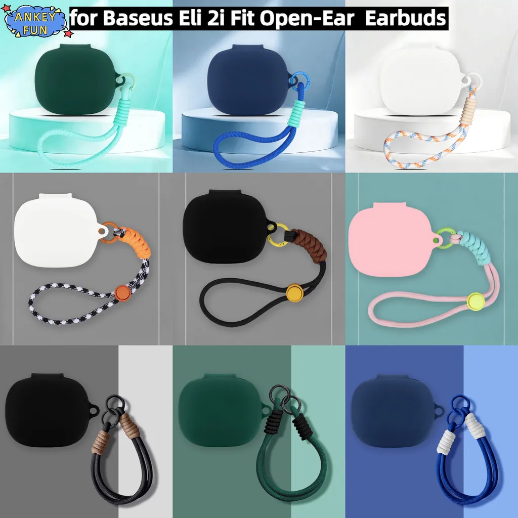 Baseus Eli 2i Fit Bluetoothイヤホン対応 シリコン保護ケース かわいいナイロン製ストラップ付き保護ソフトケース