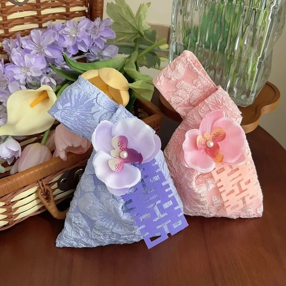 Flower Pendant Tassel Knot Wrist Bag Printing Butterfly Orchid/Rose Wedding Candy Bag Make Up Pouch Chinese New Year