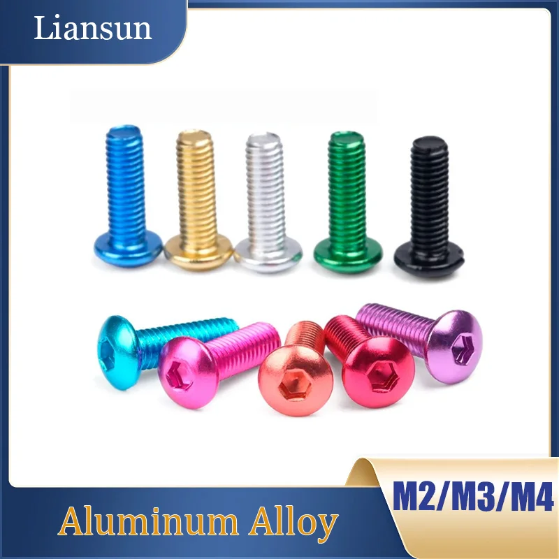 12pcs Aluminum Alloy Hex Socket Button Head Bolt M2 M3 M4 Colourful Anodizing Hex Socket Button Head Screws Length 3-60mm