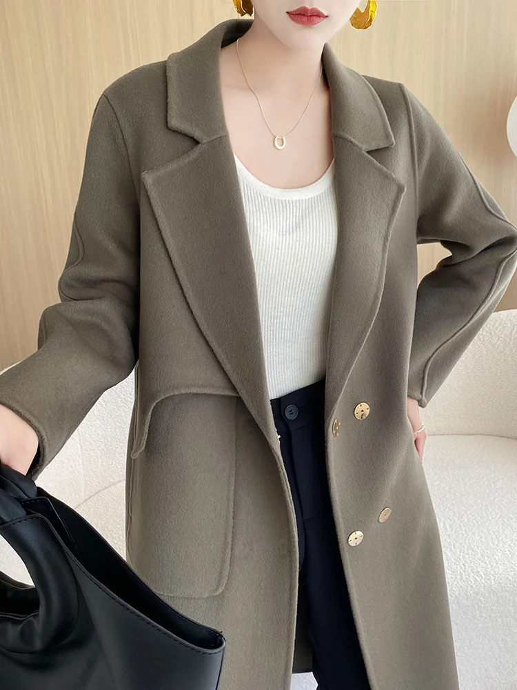 Fashionable Wear High-End Women's Coat Winter 100% Pure Wool Long-Cut Coat Warm Comfortable Windbreaker Loose All-Matching