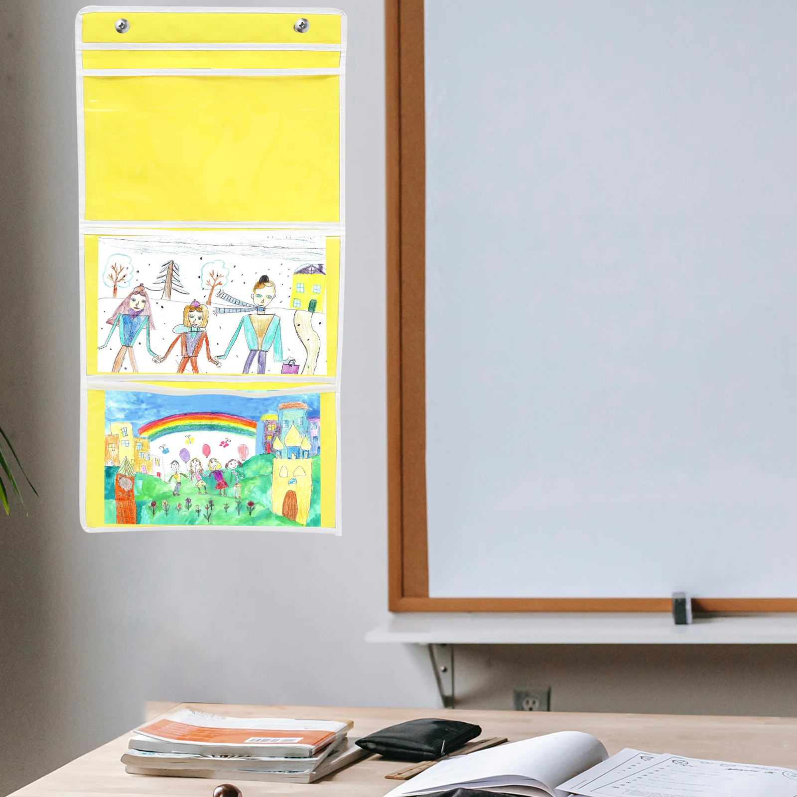 

Painting Storage Bag Transparent Wall Hanging Organizer For Artwork Display Kindergarten Drawing Pouch Multi-Pocket