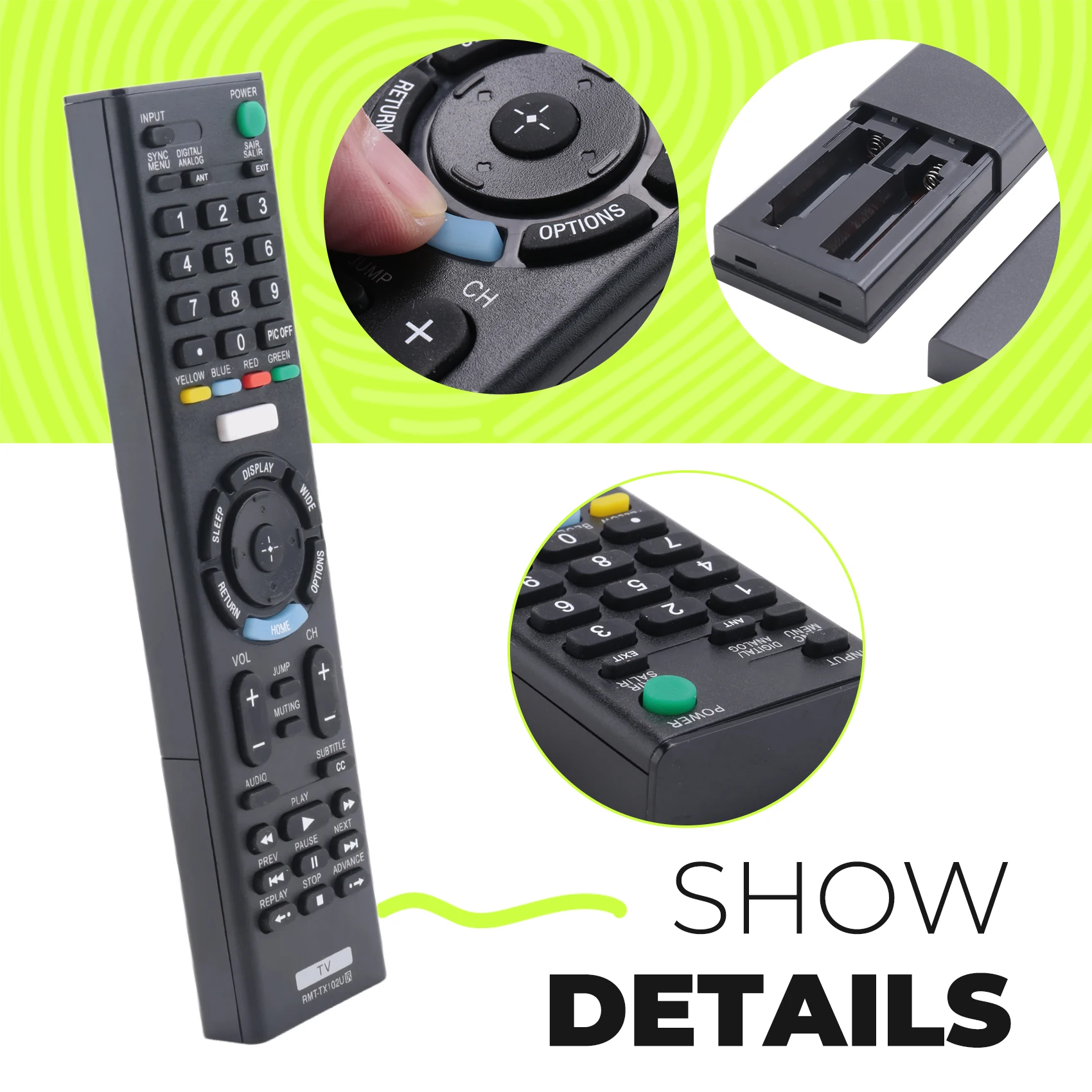ABUO Smart TV Remote Control for Sony RMT-TX102U RMT-TX100D RMT-TX101J RMT-TX101D RMT-TX100E RMT-TX101E RMT-TX200, Black