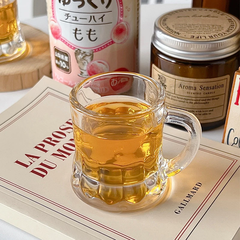 1PC 2oz Beer Cup Small Handle Plastic Whisky Mini For Party Mug Glass Barware Kitchen Dining Bar Home Garden Decoration