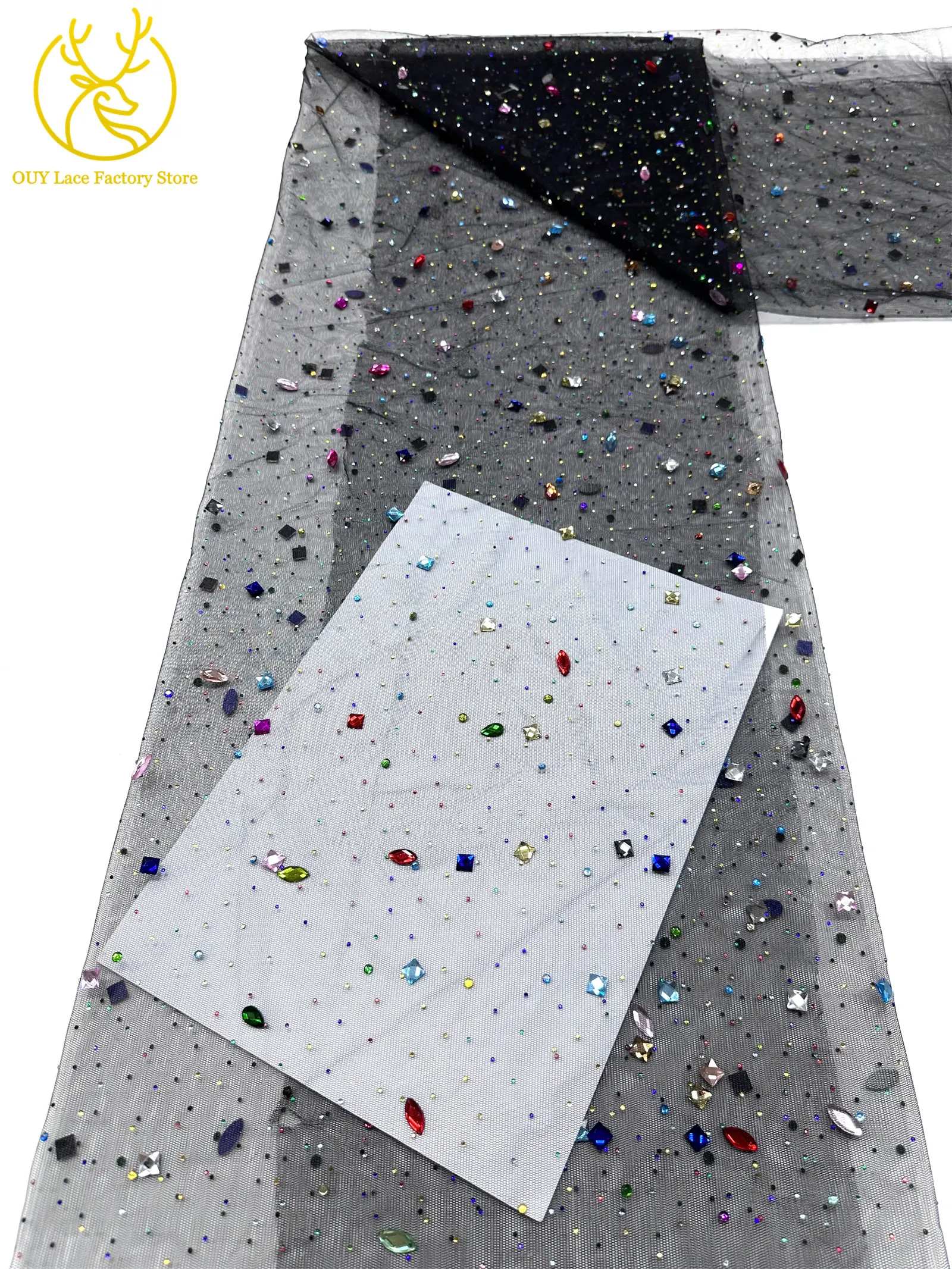 Eleganter nigerianischer Strass-Tüll-Spitzenstoff 2026 – Französischer farbenfroher Stein-Mesh-Spitzenstoff für Hochzeitskleider – Detail 15