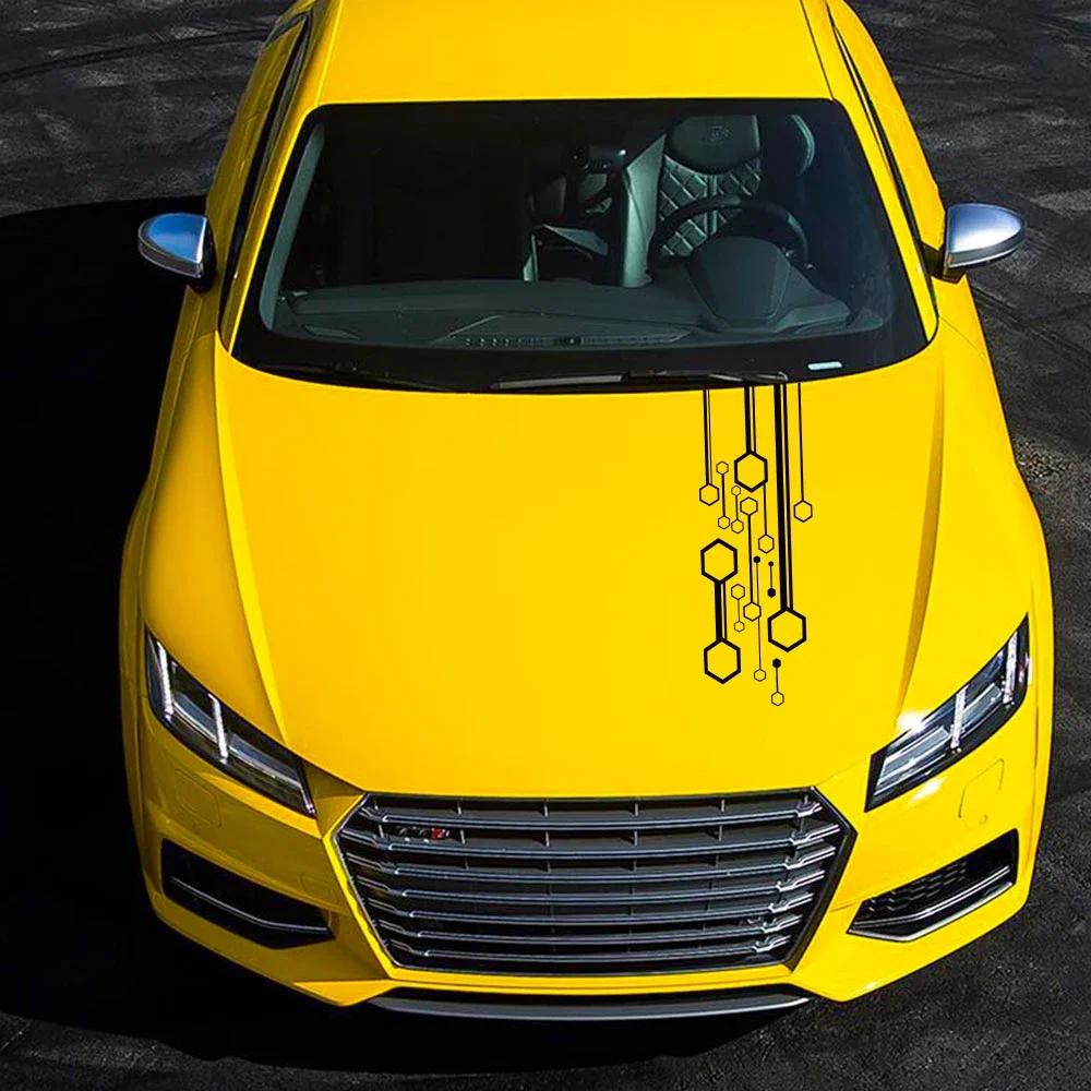 Car Hood Sticker Hexagon Stripes Decal Film Decor Tunning Accessories For VW Volkswagen Tesla Skoda Volvo Suzuki BMW Seat Subaru