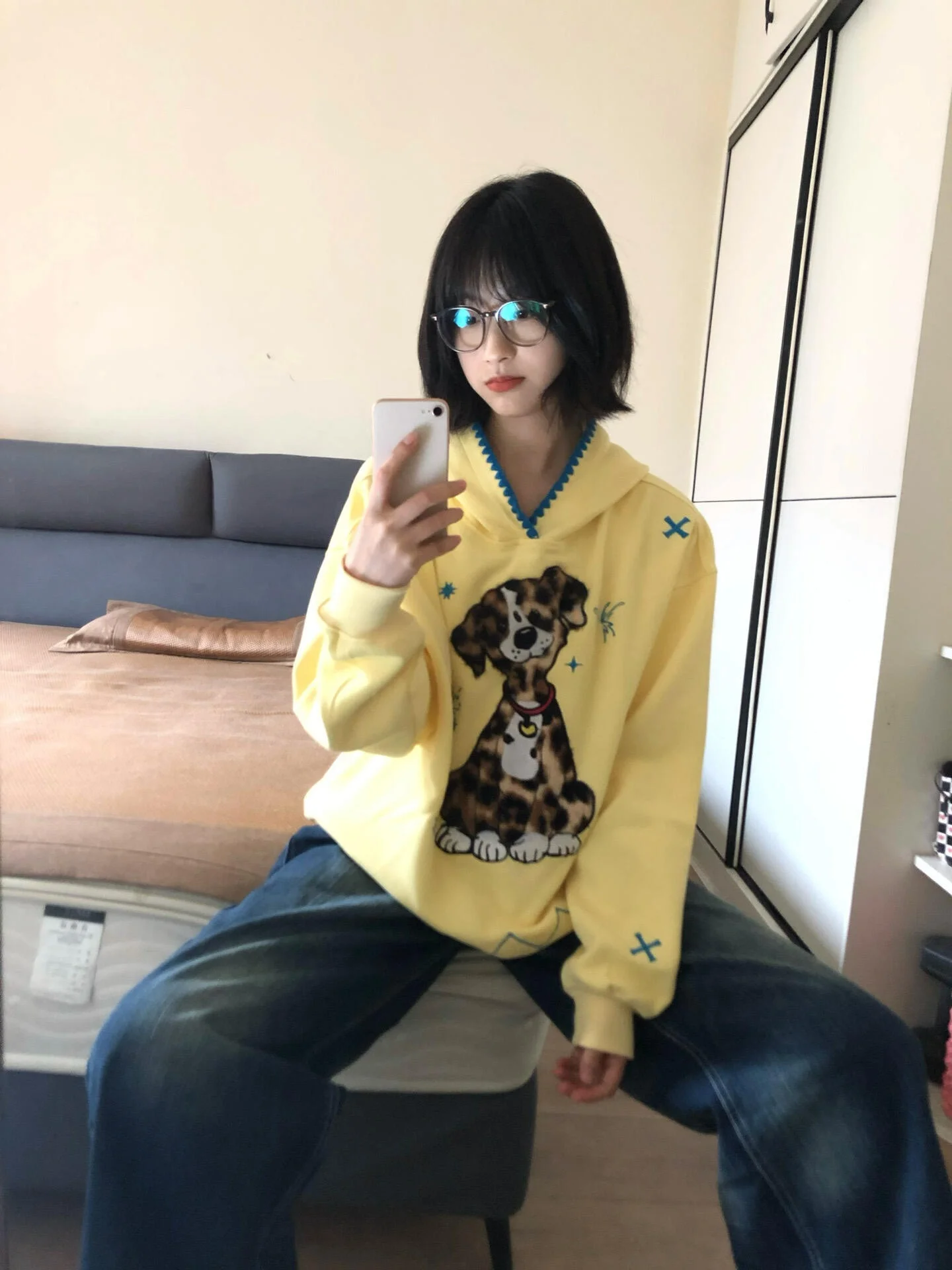 

Cute Embroidered Dog Hoodie Women's Loose Lazy Sle Jaet American Teenager Feeling Autumn Winter New Arrival Comfortable S...