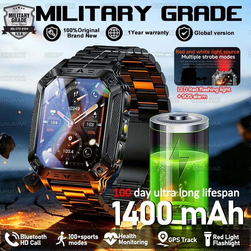 

2026New Military Outdoor SmartWatch AMOLED Screen Ultra 1400mAh Battery 10ATM Waterproof Voice Call Sports Man Fitness Bracelet