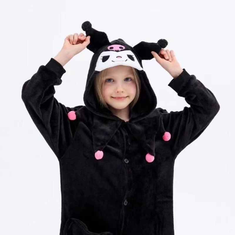 Children\'s Pajamas Kuromi Cosplay Costume for Kids Cartoon Kigurmi Girls Onesies Full Body Clothing Halloween Party Outfits