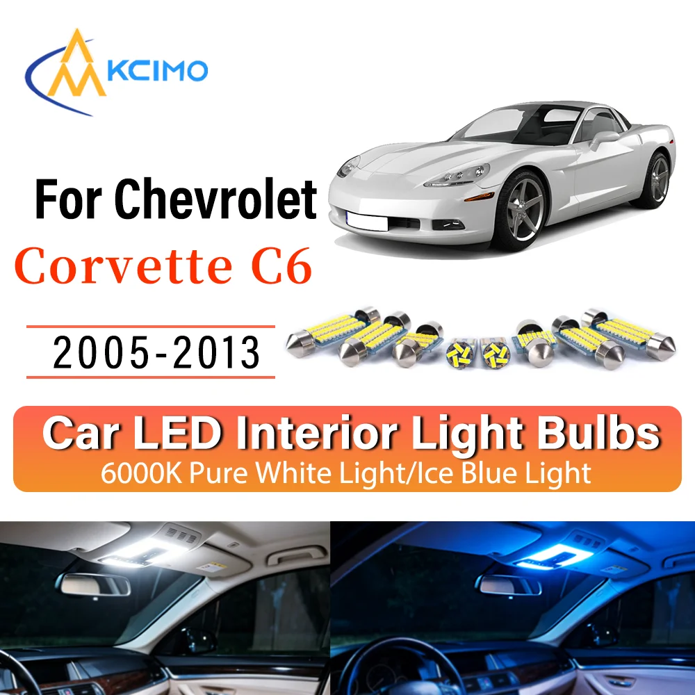 

LED Interior Light Bulb Set For Chevrolet Corvette C6 2005-2013 Easy Install Bright White/Blue Dome Map Door Courtesy Brights