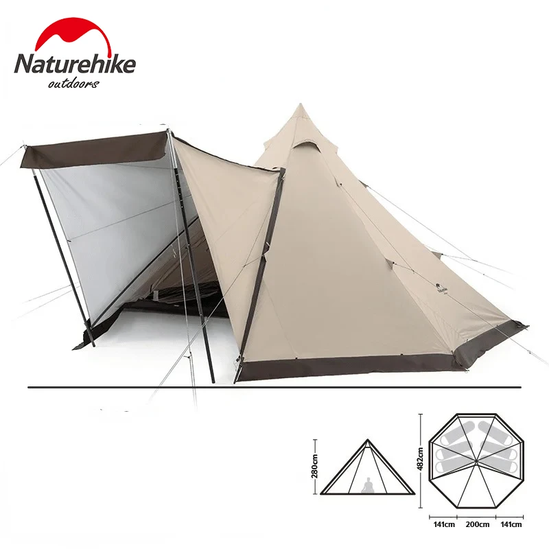 Naturehike Octagonal Pyramid Tent With Snow Skirt Indian Pyramid Tent Outdoor Thickened Stormproof Exquisite Camping Tent UPF50+