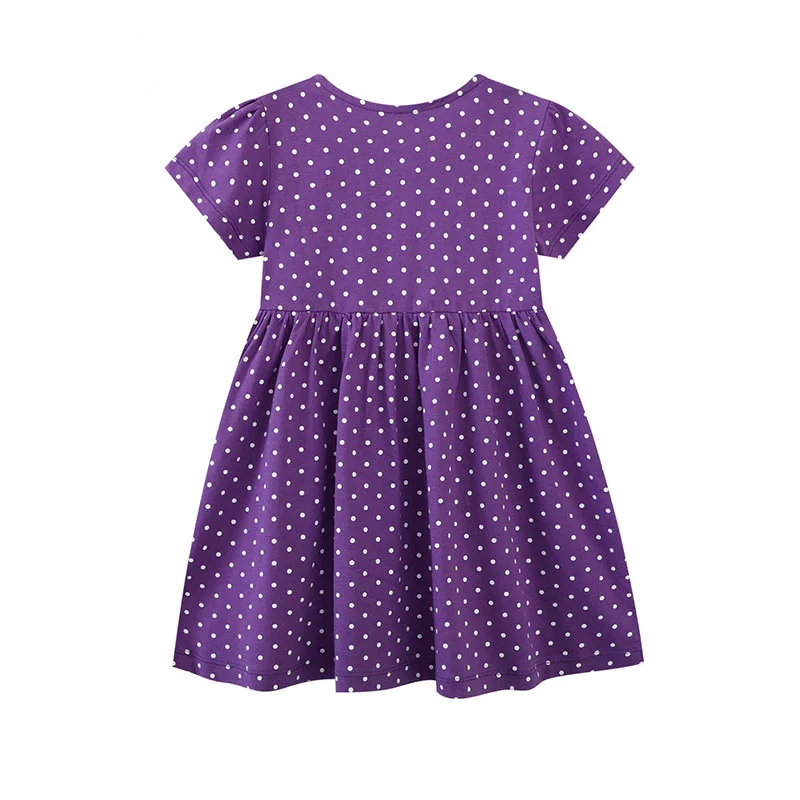 Jumping Meters 2-7T Summer Girls Dresses Birds Embroidery Short Sleeve Dots Party Children's Clothes Toddler Frocks Costume