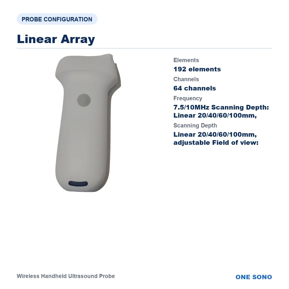 8X Wireless Handheld Ultrasound Probe, Linear Array with Puncture Navigation, 192 Elements, 64 Channels, for Thyroid, Breast