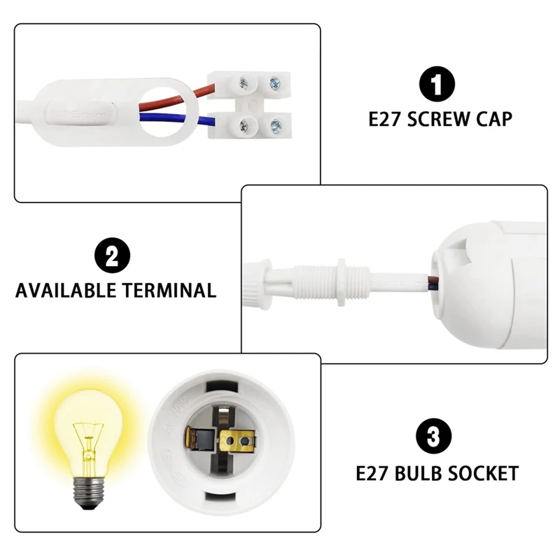 Патрон лампы E27, 12 шт., розетка для строительной площадки с кабелем E27, розетка для строительства с напряжением