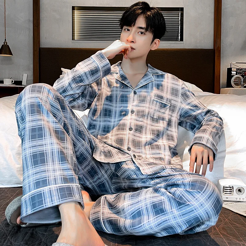 Autumn Spring New Soft Cotton Mens Lounge Wear 3XL Printing Luxury Pijamas Men Comfy Pj Mens Big Pajamas Set pijama masculino