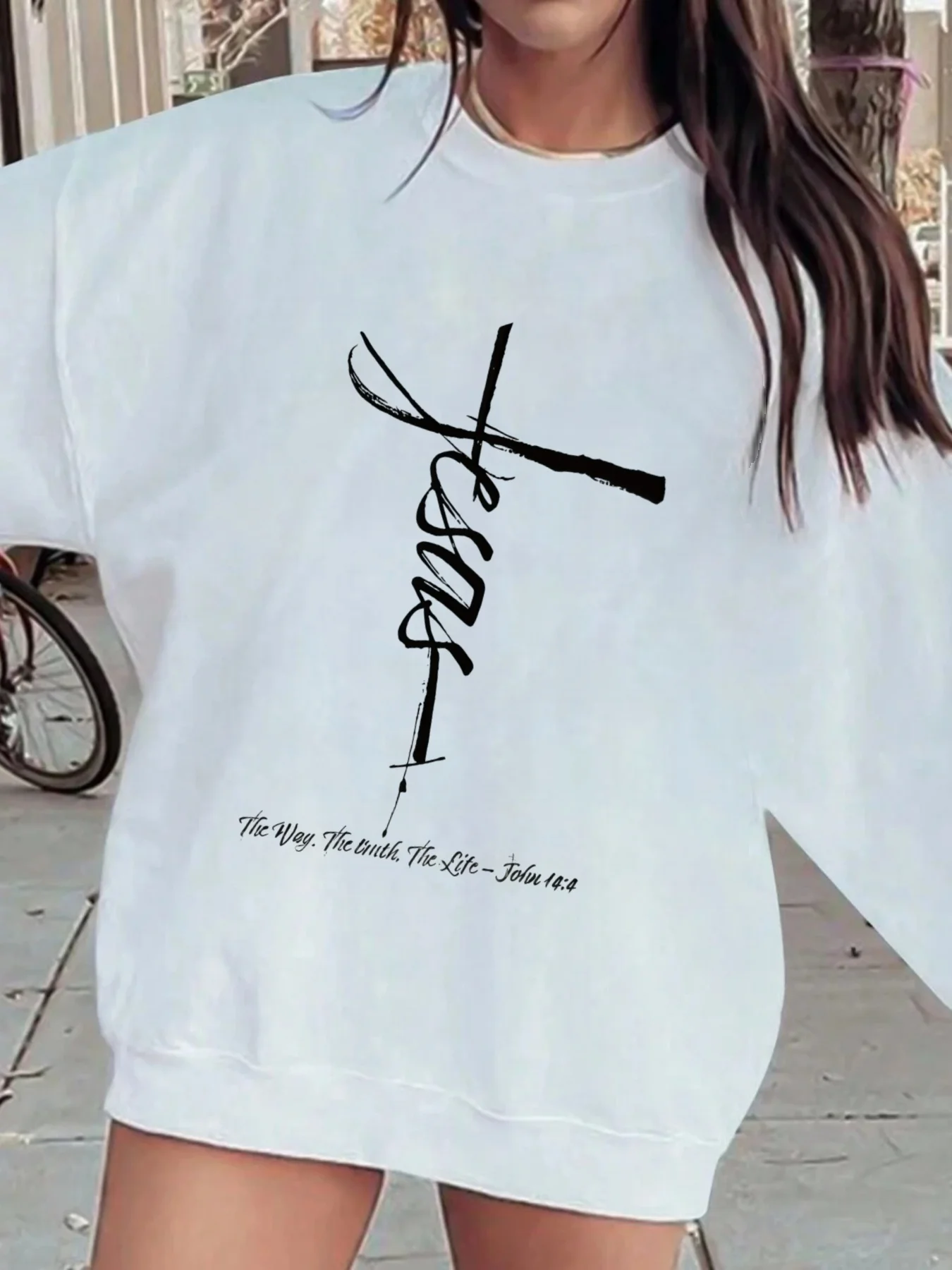 سترة كاجوال مطبوعة على شكل صليب يسوع كريست، سترة نسائية عصرية برقبة دائرية #1