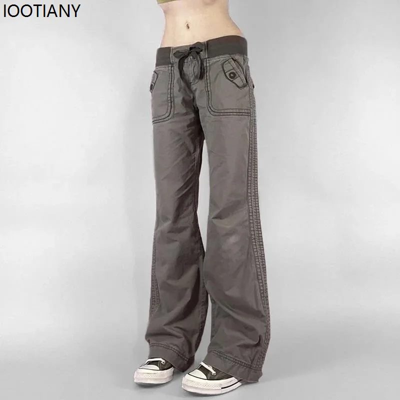 Fashion Slim Fit Street Jeans For Women Mid-rise Straight Wide Pants Lace-up Casual Jeans Unique Retro Distressed Bootcut Jeans