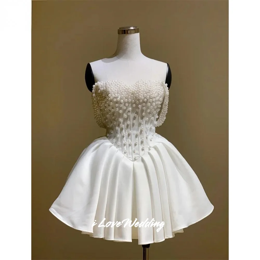 

Бальное платье с белым жемчугом, мини-юбка, платья для встречи выпускников без рукавов, плиссированные современные платья трапециевидной формы на день рождения, роскошные индивидуальные платья