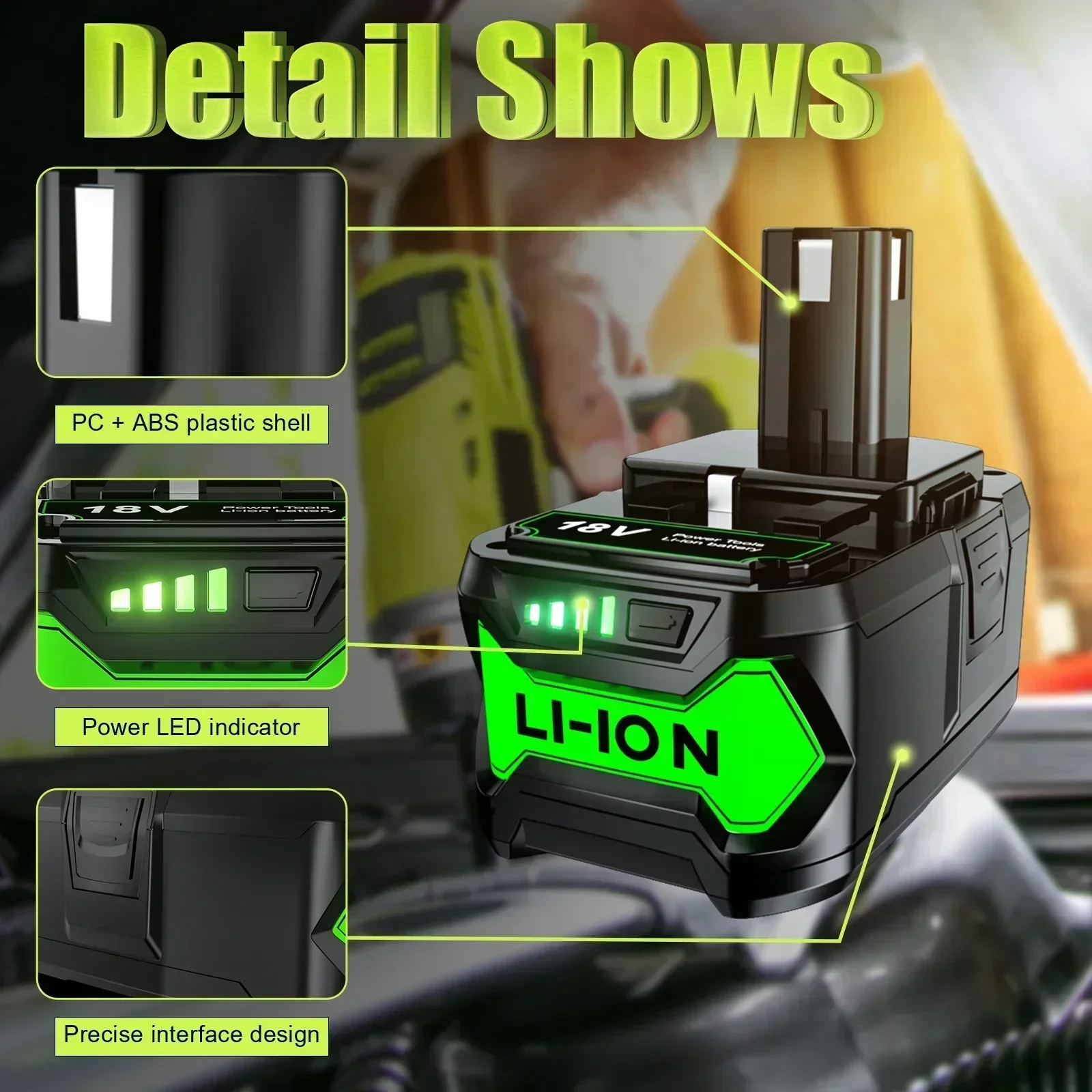 6Ah For RYOBI 18V Battery P108 18V One+ Plus Battery 18 Volt Lithium-Ion Power Tools P104 P107 RB18L50 RB18L20 P108