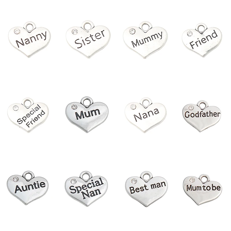 

10pcs Fashion Heart Mum Nanny Friend Nana Daughter Dad Charms 15*17mm AAC-MIX2