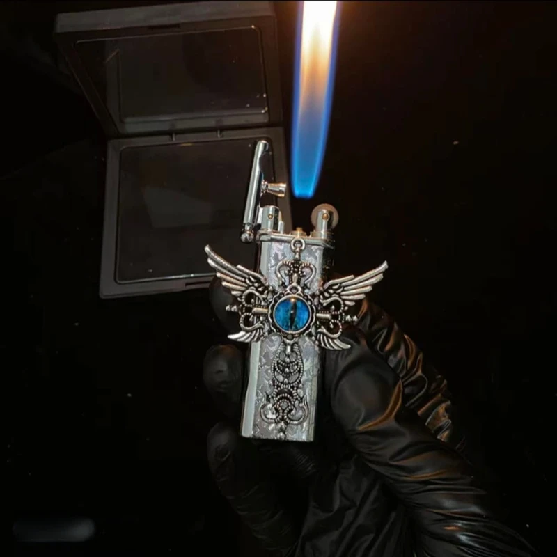 

New Retro Handmade Inflatable Lighter Metal Grinding Wheel Open Flame Butane Gas Portable Lighter High-end Smoking Gift