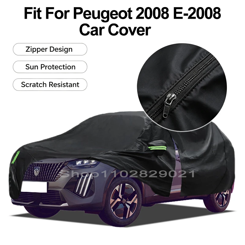 Zipper Door Waterproof Car Cover For Peugeot 2008 E-2008 Windproof Dustproof UV Protection All Weather Auto Protector