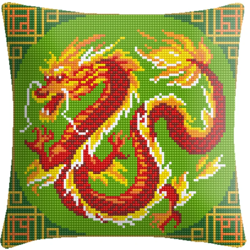 

diy pillowcase pattern print dragon Cross-stitch Pillow Case Arts & Crafts knitting needles kit for throw pillow cotton 6CT