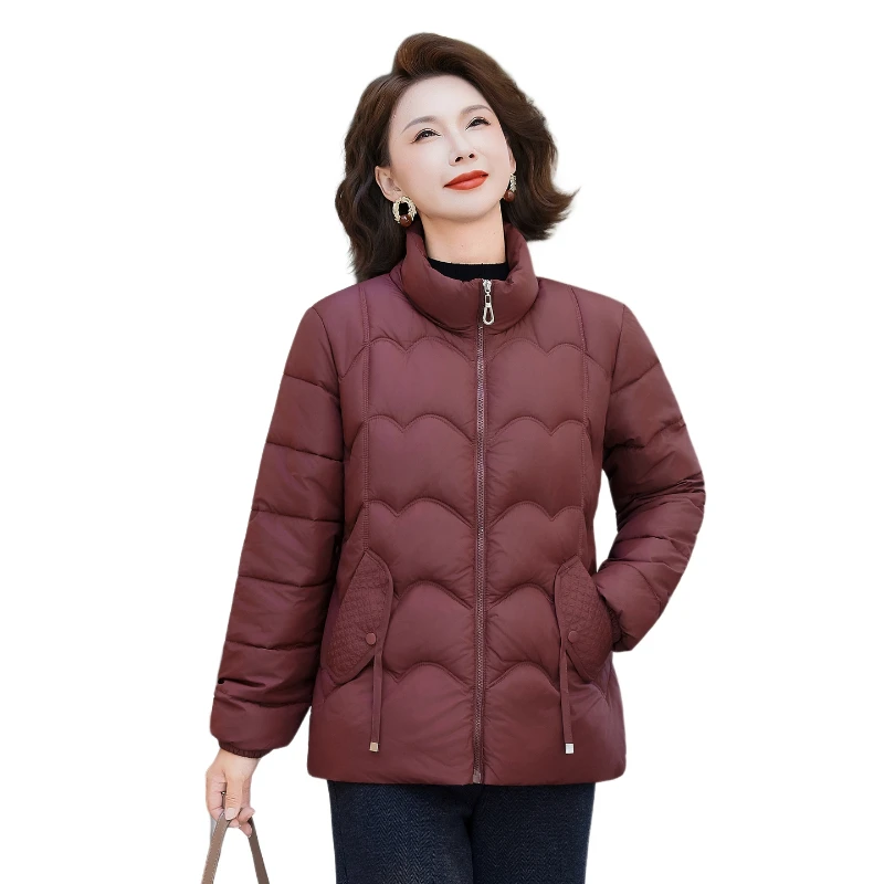 سترة نسائية شتوية مبطنة بلون سادة وياقة واقفة وسحاب معطف مبطن لسترة الأم في منتصف العمر #1