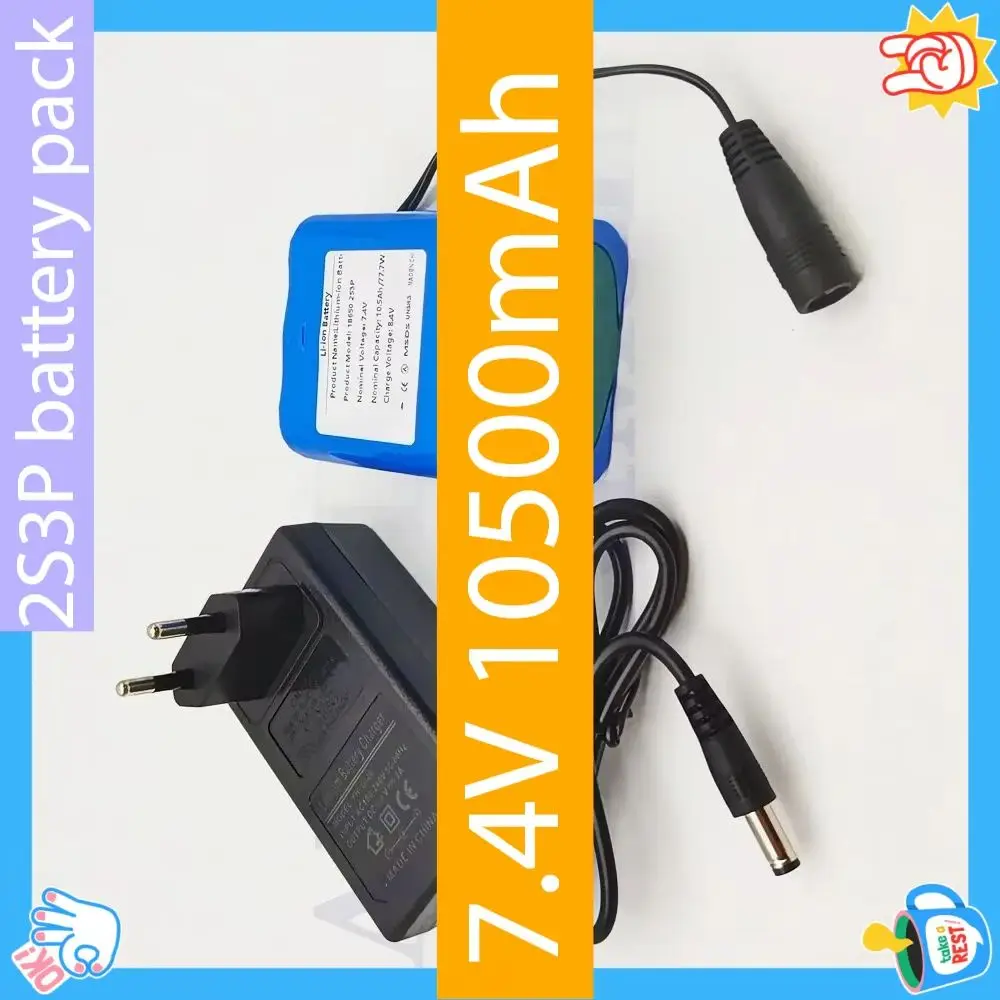 

Lithium-ion Battery Pack for Fishing, LED Light, Bluetooth Speaker, Emergency DIY, 10500mAh, 7.4V, 2S3P, 18650