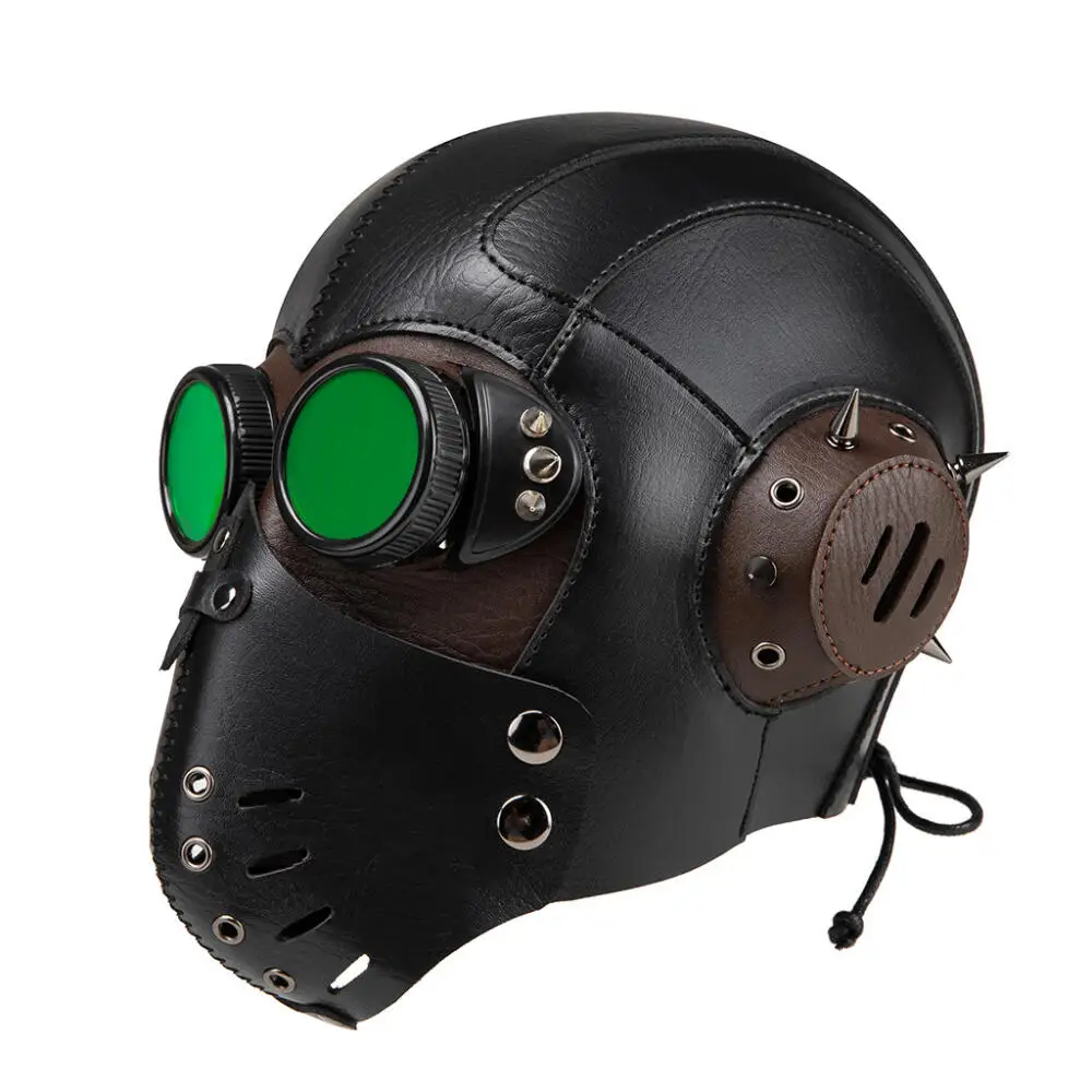 Medieval Style Gas Mask Halloween Theme Party Steampunk Plague Doctor cosplay Headset Unisex Punk Stage Props Green Glasses