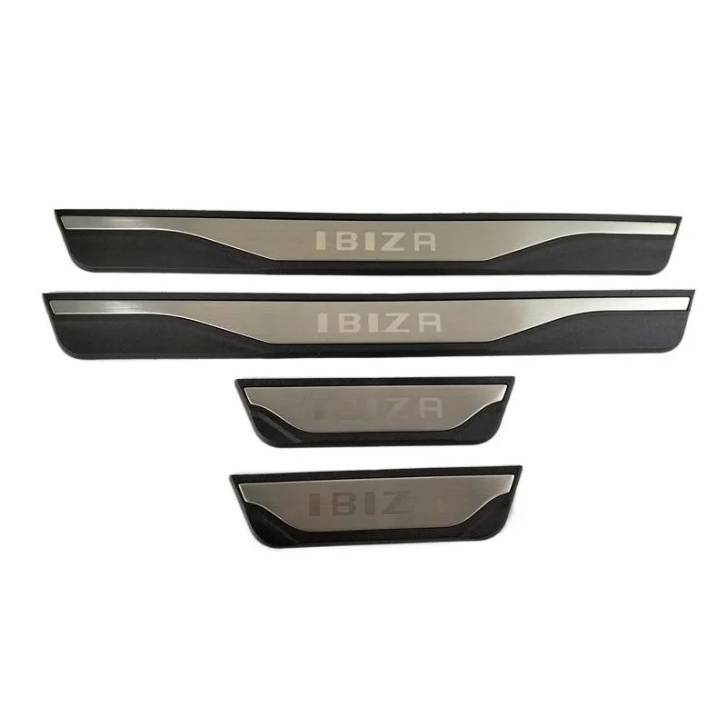 4PCS Plastic Stainless Steel For 2015-2020 SEAT IBIZA MK4 6J5 6P1 Car Door Sill Pedal Scuff Plate Decorative Sequin Cover