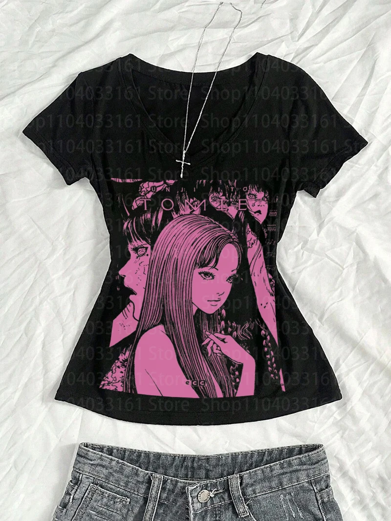 2000s Clothes Y2k Kitty Anime Girl Baby Tees Y2k Top Woman T-shirts Kawaii Harajuku 90s Vintage Clothes for Women Emo Kpop Goth