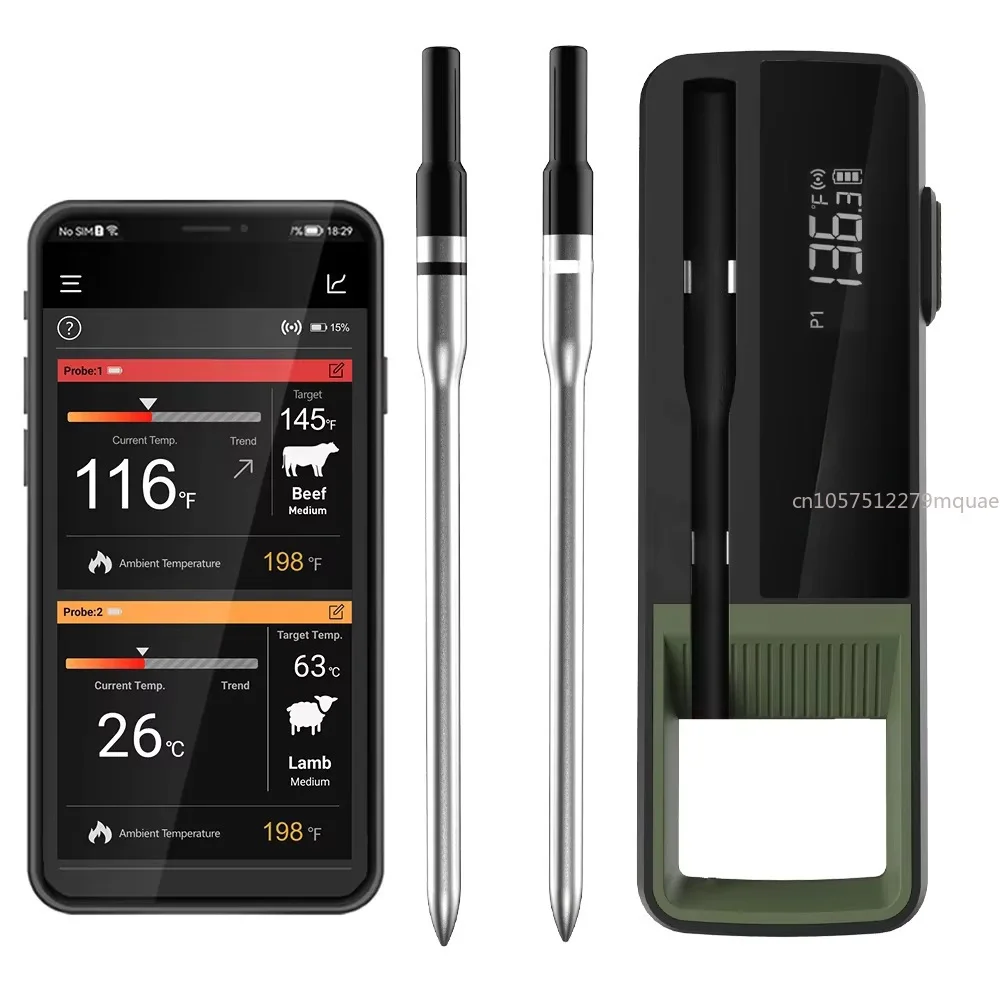 Remote Digital Wireless Bluetooth Meat Thermometer Ambient Temperature Kitchen Cooking Probe BBQ Home Thermometer