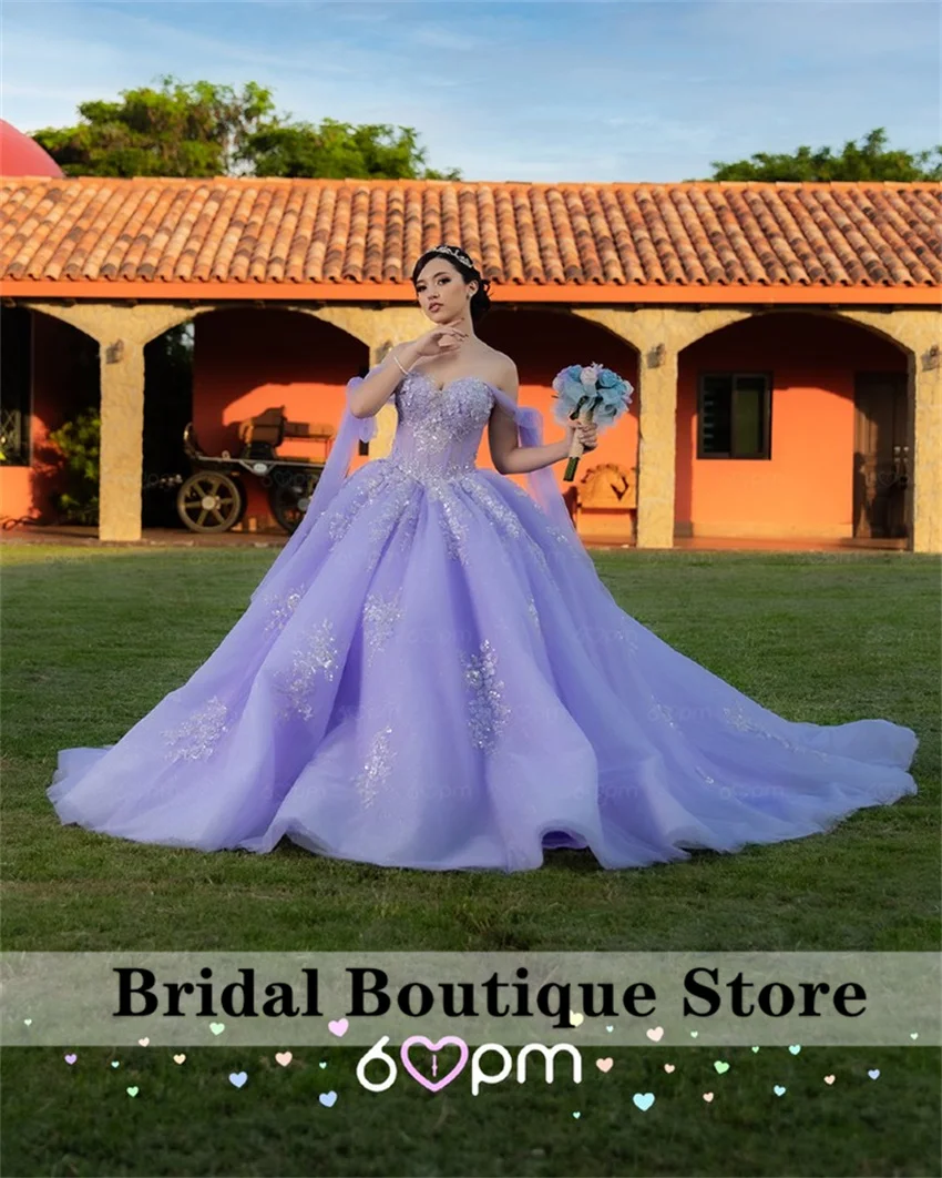 

Lihgt Purple Princess Ball Gown Quinceañera Dresses 2025 Straps Beads Crystal Appliques Birthday Party For 15th Girls Customized