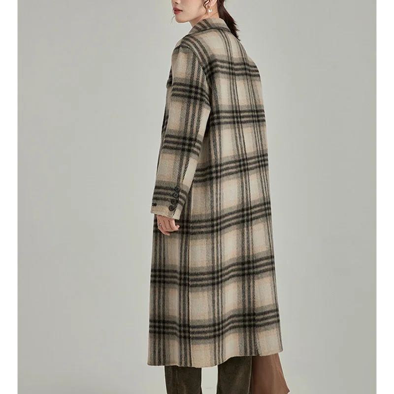 Prendas de vestir de lana holgadas para mujer coreana, abrigo por encima de la rodilla de estilos largos para mujer, chaqueta gruesa de mezcla de lana de manga larga