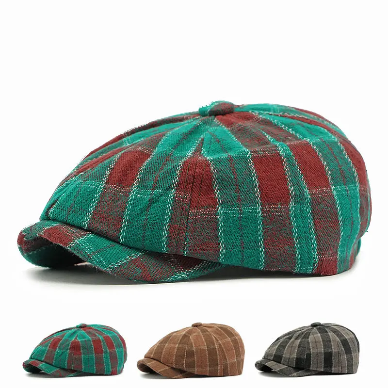 Autumn Winter Cotton Print Warm Newsboy Cap Flat Peaked Men Women Painter Beret Hat Unisex 155