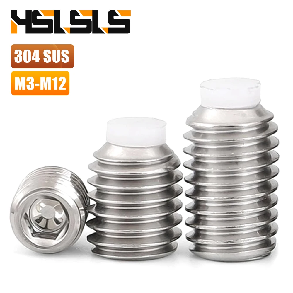 304 stainless steel Nylon-Tip Dog Point Set Screw M3 M4 M5 M6 M8 M10 Hex Socket Plastic Dog Point Tip Grub Headless Set Screw