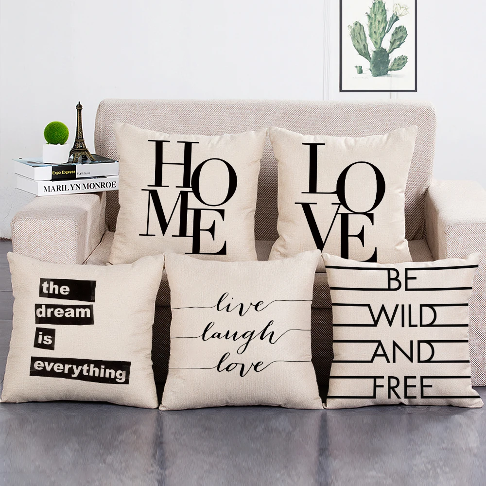 

LOVE HOME Letter Print Cushion Cover Simple Decorative Throw Pillow Case for Home Sofa Decor Customized Pillow Cover